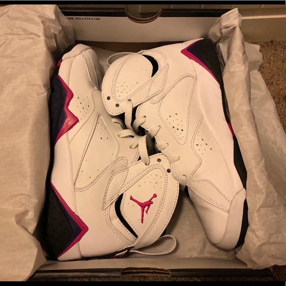 Air Jordan Other - Girls Jordan 7 Retro White Fireberry Shoes (GS)